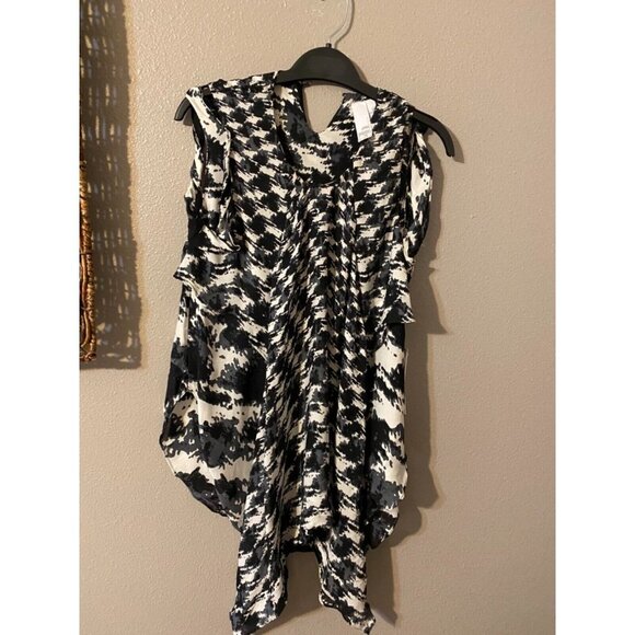 Anthropologie 2BRych Too Black Ivory 2 XS extra small Silk Houndstooth NWT - Picture 4 of 5